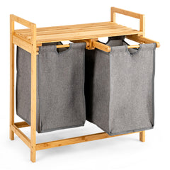 Cesta de Ropa Sucia de Bambú Doble Compartimiento Organizador con Bolsas Removibles para Lavandería Baño 64 x 33 x 73 cm Natural