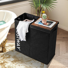 Cesto de Ropa con Tapa de 105 L con 2 Bolsas Forro Removibles Cesta de Ropa Doble de 2 Secciones con Asas para Baño 62 x 31 x 60 CM Negro