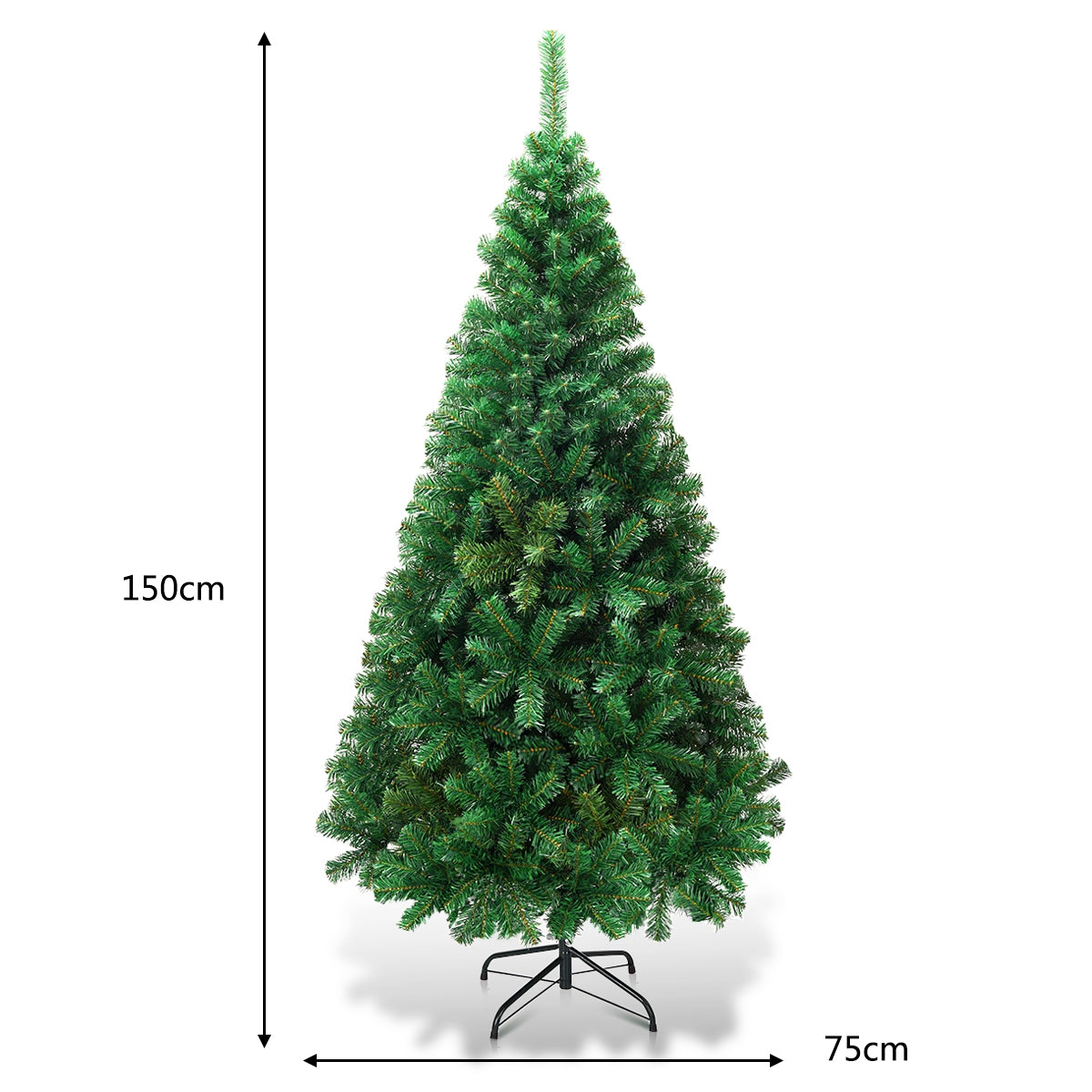 1,5m Árbol de Navidad Artificial con Base Metálica Material PVC Hogar Abeto Verde