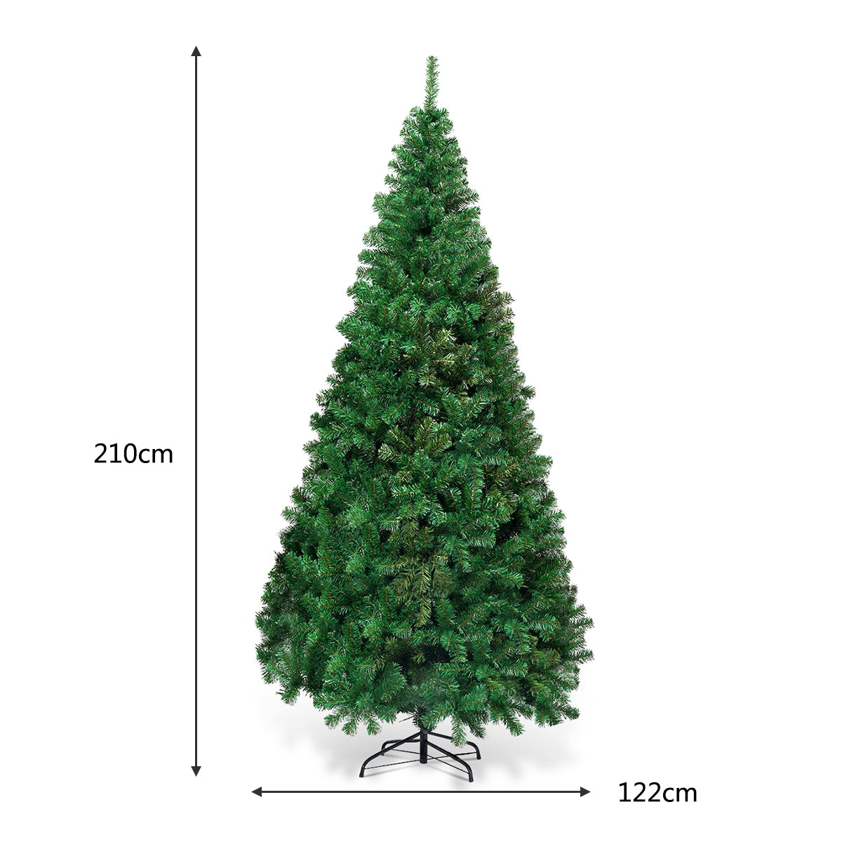 210cm Árbol de Navidad Artificial con Base Metálica Material PVC Decoración para Navidad Hogar Fiesta Verde