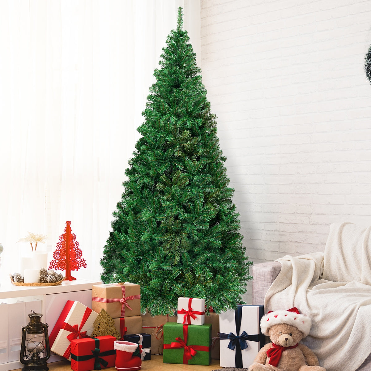 210cm Árbol de Navidad Artificial con Base Metálica Material PVC Decoración para Navidad Hogar Fiesta Verde