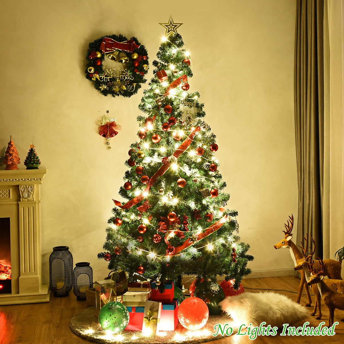 210cm Árbol de Navidad Artificial con Base Metálica Material PVC Decoración para Navidad Hogar Fiesta Verde