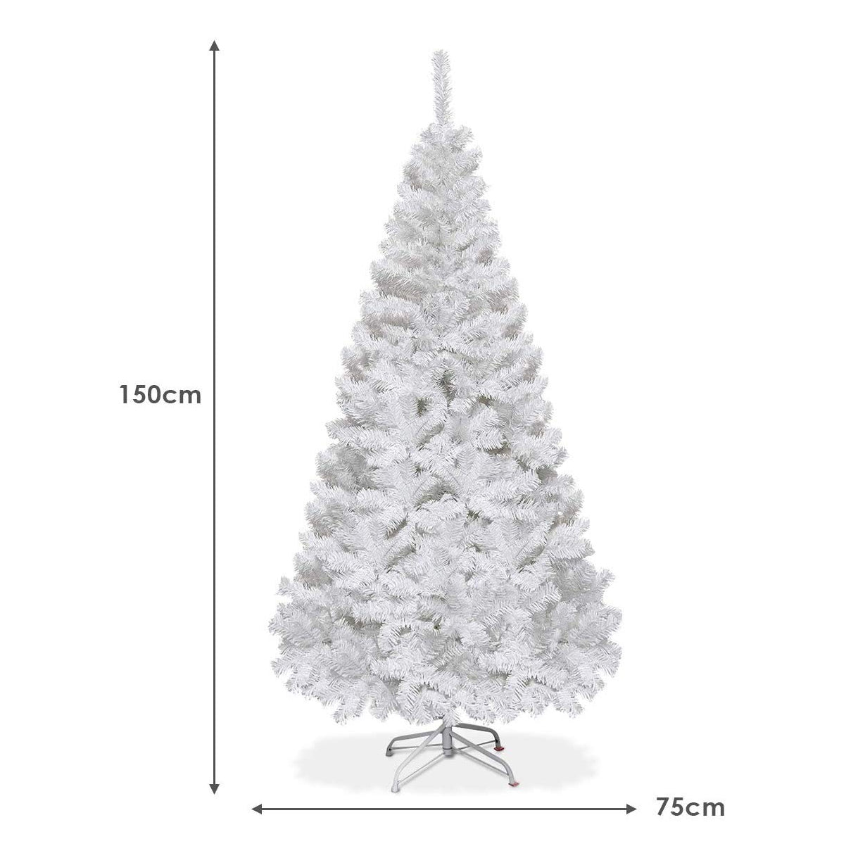150cm Árbol de Navidad Artificial Blanco con Base Metálica Material PVC Decoración para Fiesta