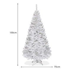 150cm Árbol de Navidad Artificial Blanco con Base Metálica Material PVC Decoración para Fiesta