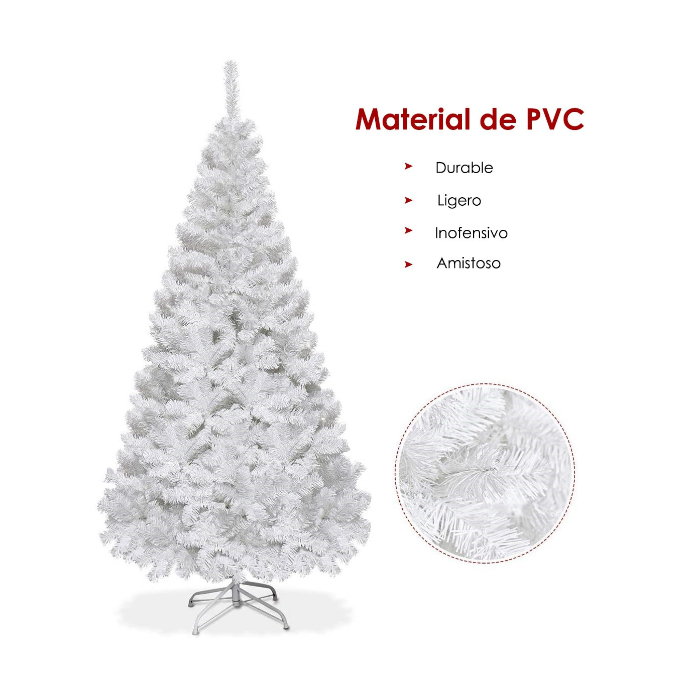 150cm Árbol de Navidad Artificial Blanco con Base Metálica Material PVC Decoración para Fiesta