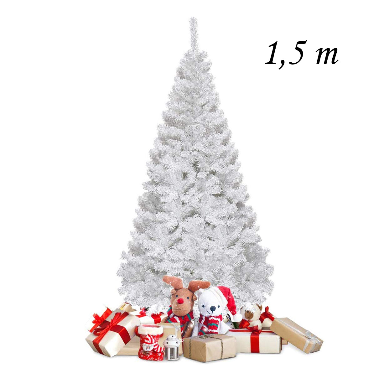 150cm Árbol de Navidad Artificial Blanco con Base Metálica Material PVC Decoración para Fiesta