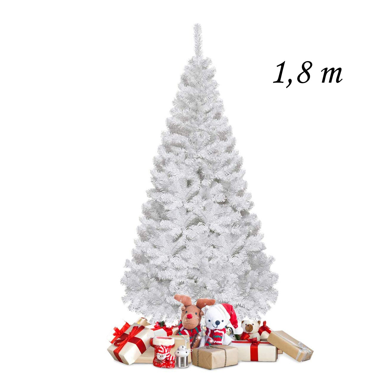 180cm Árbol de Navidad Artificial Blanco con Base Metálica Material PVC Decoración para Fiesta