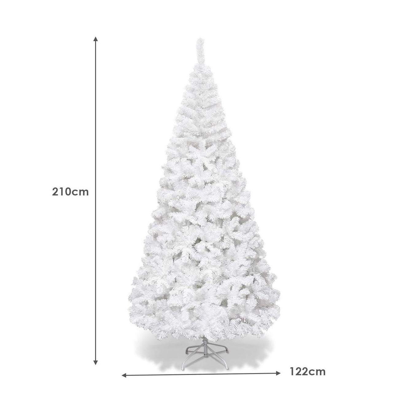 210cm Árbol de Navidad Artificial Blanco con Base Metálica Material PVC Decoración para Fiesta