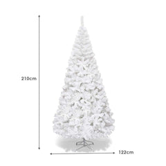 210cm Árbol de Navidad Artificial Blanco con Base Metálica Material PVC Decoración para Fiesta