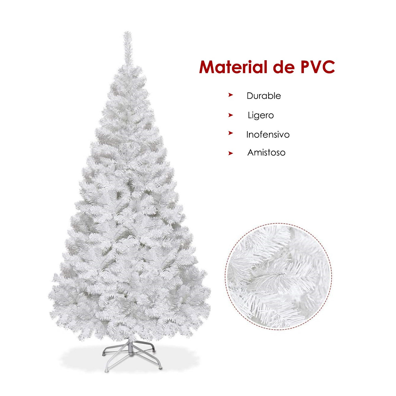 240cm Árbol de Navidad Artificial Blanco con Base Metálica Material PVC Decoración para Fiesta