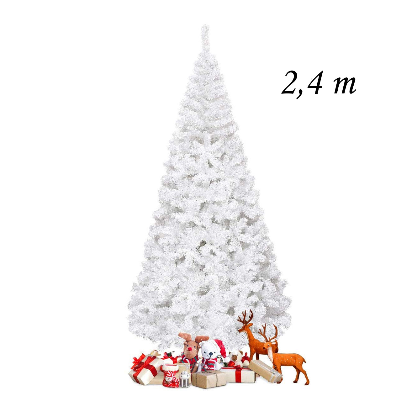 240cm Árbol de Navidad Artificial Blanco con Base Metálica Material PVC Decoración para Fiesta