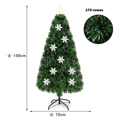 1,5m PVC Árbol de Navidad Artificial con Base Iluminado con Fibra de Vidrio Cambia Color para Navidad Hogar Fiesta