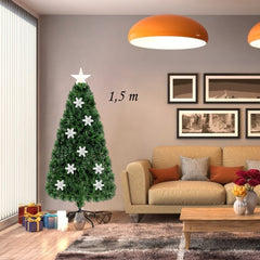 1,5m PVC Árbol de Navidad Artificial con Base Iluminado con Fibra de Vidrio Cambia Color para Navidad Hogar Fiesta