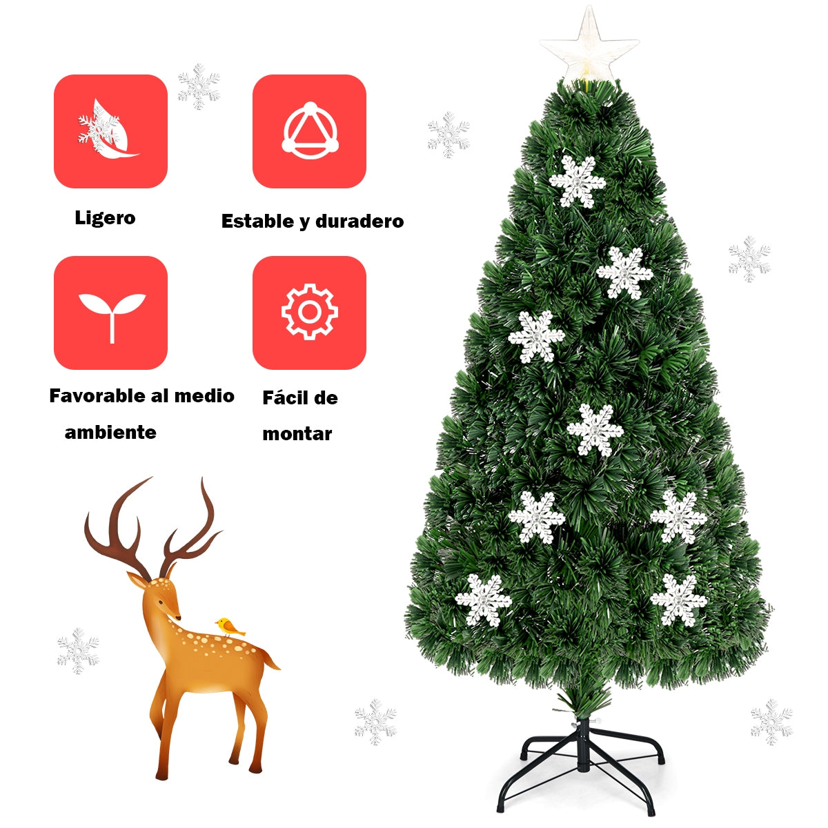 1,5m PVC Árbol de Navidad Artificial con Base Iluminado con Fibra de Vidrio Cambia Color para Navidad Hogar Fiesta