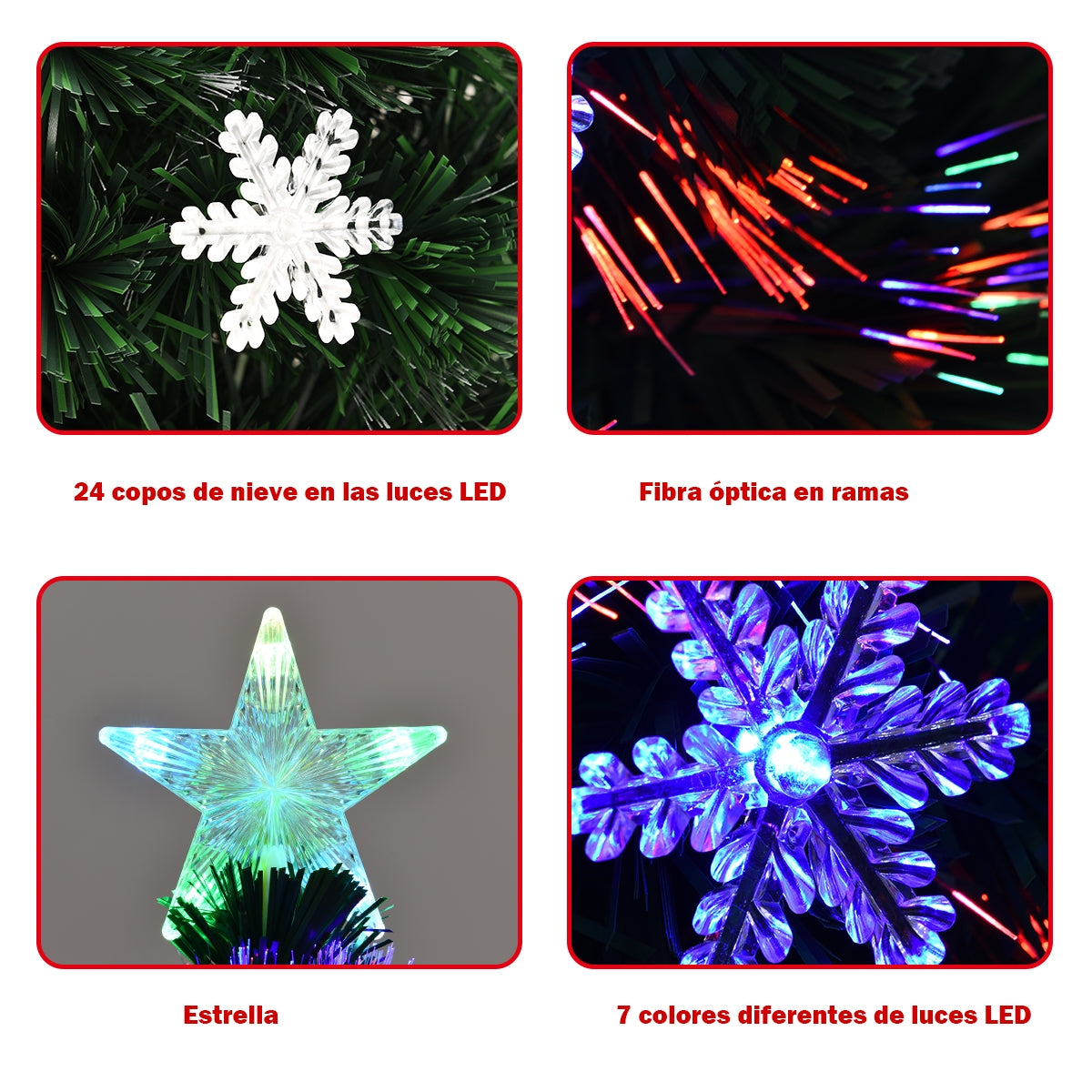 1,5m PVC Árbol de Navidad Artificial con Base Iluminado con Fibra de Vidrio Cambia Color para Navidad Hogar Fiesta