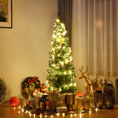 180cm Árbol de Navidad Artificial Lápiz con 400 Puntas de Rama PVC Ignífuga Soporte de Metal Fácil de Montar Verde