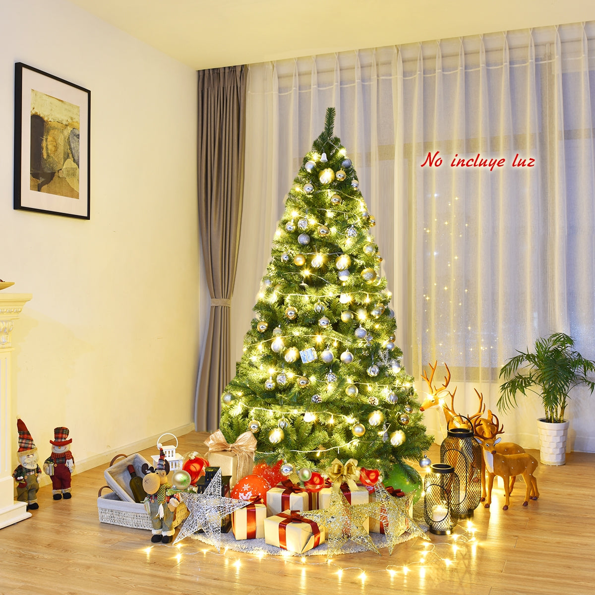 1,8m Árbol de Navidad con 1000 Ramas Bisagras y Base de Metal Resistente Ideal para Casa Oficina Tiendas Hoteles