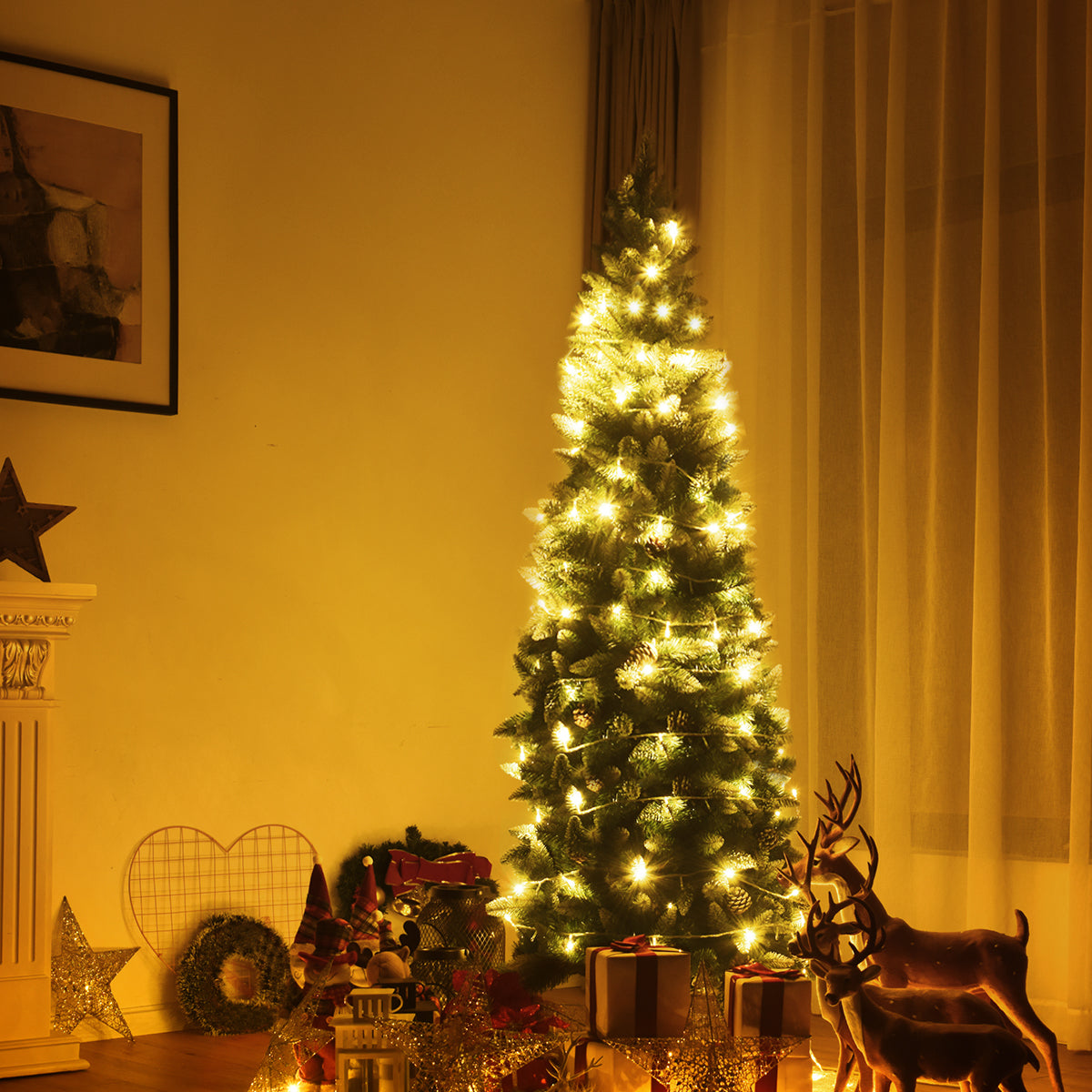 2,2m Árbol de Navidad con 720 Ramas con Agujas en PVC de Alta Calidad y Base de Metal Resistente Verde
