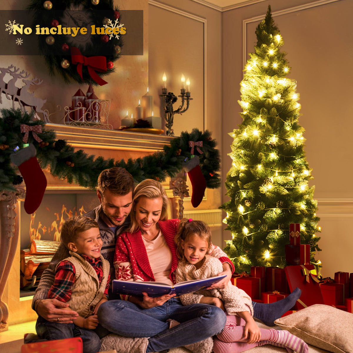 2,2m Árbol de Navidad con 720 Ramas con Agujas en PVC de Alta Calidad y Base de Metal Resistente Verde