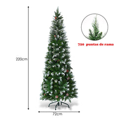 2,2m Árbol de Navidad con 720 Ramas con Agujas en PVC de Alta Calidad y Base de Metal Resistente Verde
