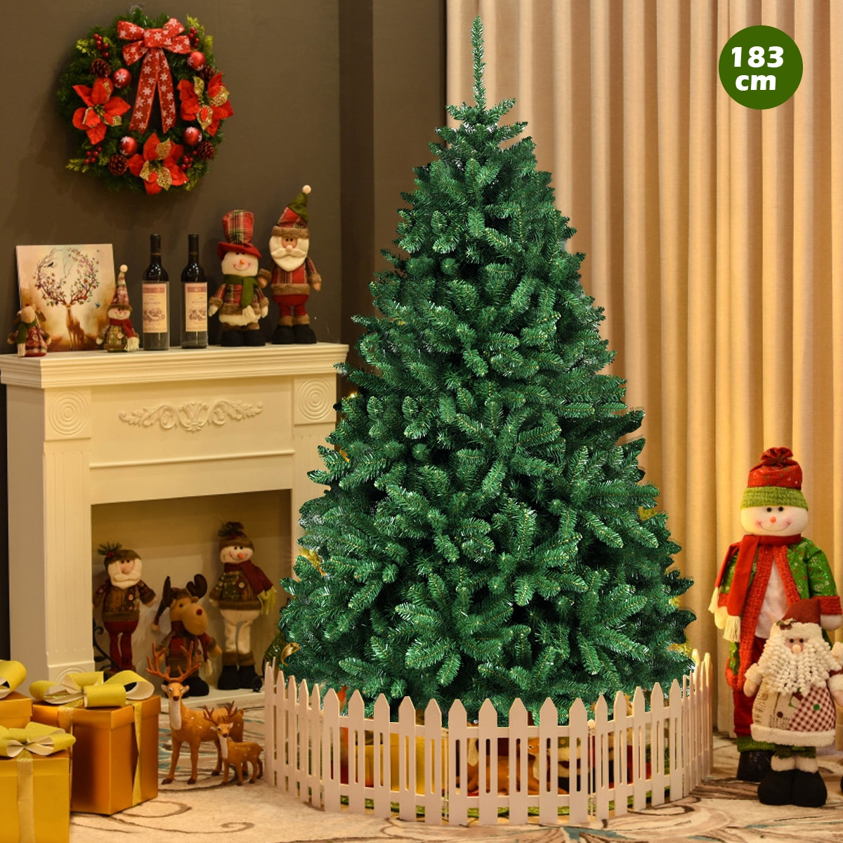 1,8m Árbol de Navidad Árbol Artificial con Base en Metal Resistente Plegable Árbol en PVC para fiesta casa Mercados Verde