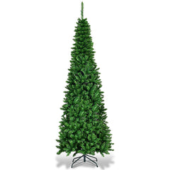 2m Árbol de Navidad Estrecho con 250 Luces LED Blanco Cálido Incorporadas Agujas en PVC de 708 Ramas Base de Metal para Hogar Interior