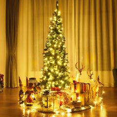 2m Árbol de Navidad Estrecho con 250 Luces LED Blanco Cálido Incorporadas Agujas en PVC de 708 Ramas Base de Metal para Hogar Interior