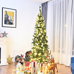 2,25m Árbol de Navidad Estrecho con 350 Luces LED Blanco Cálido Incorporadas Agujas en PVC de 1085 Ramas Base de Metal para Hogar Interior