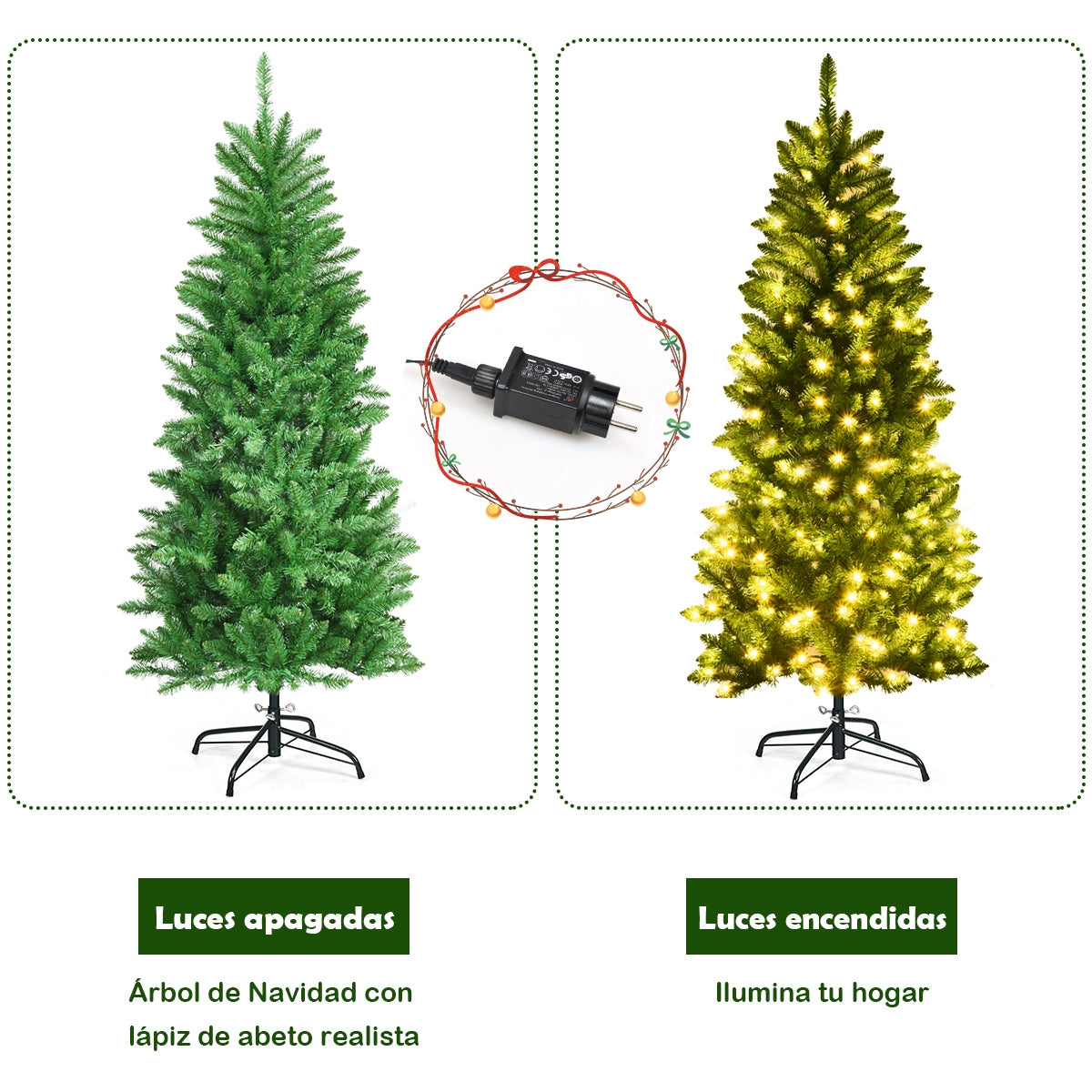 1,5m Árbol de Navidad Iluminado con 300 Ramas 150 Luces Blancas y Cálidas Fácil de Montar Perfecto Como Decoración Verde