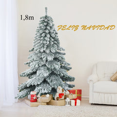 1,8m Árbol de Navidad Nevado con 657 Ramas Abeto Artificial con Base de Metal Hojas Espesas Fácil de Montar y Desmontar