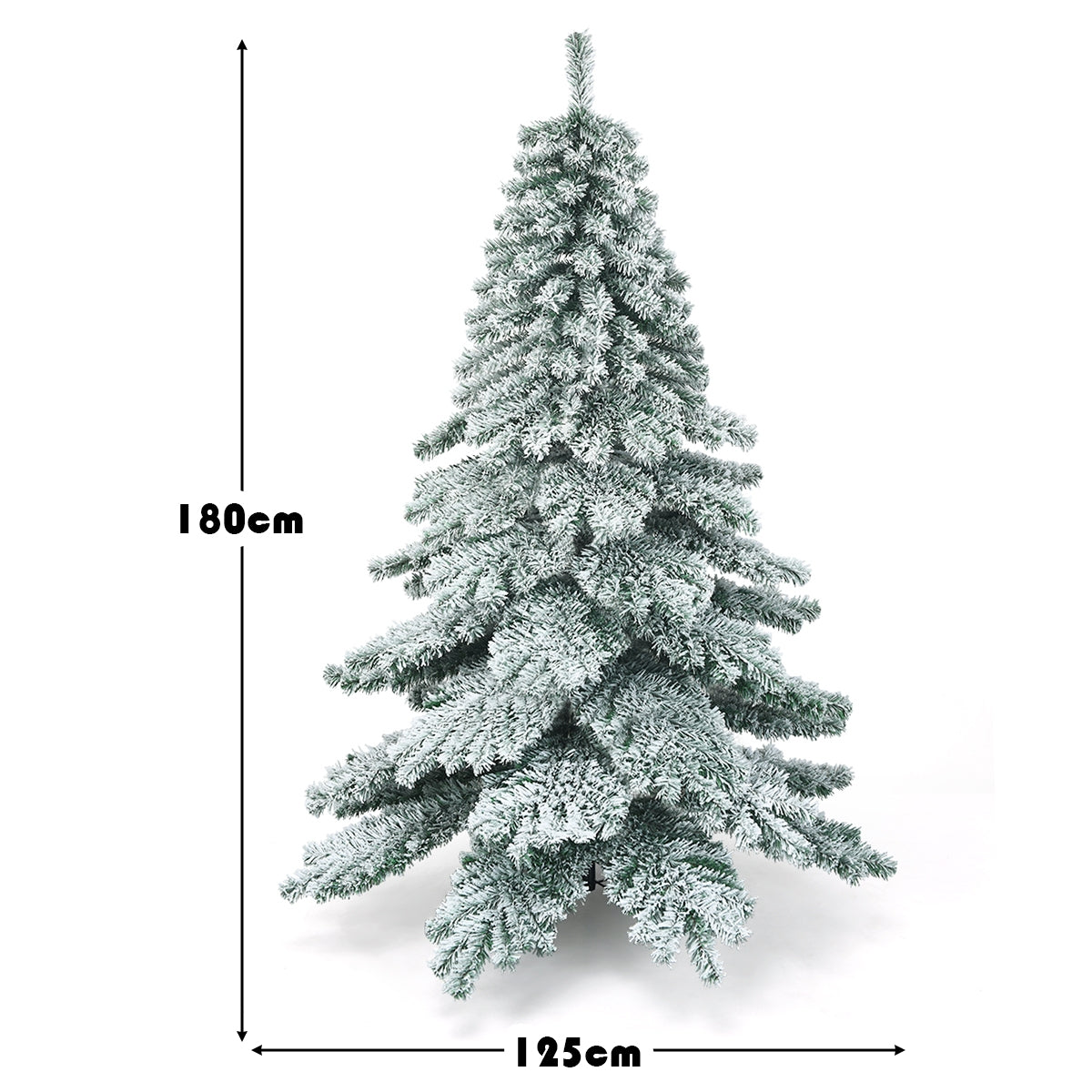 1,8m Árbol de Navidad Nevado con 657 Ramas Abeto Artificial con Base de Metal Hojas Espesas Fácil de Montar y Desmontar
