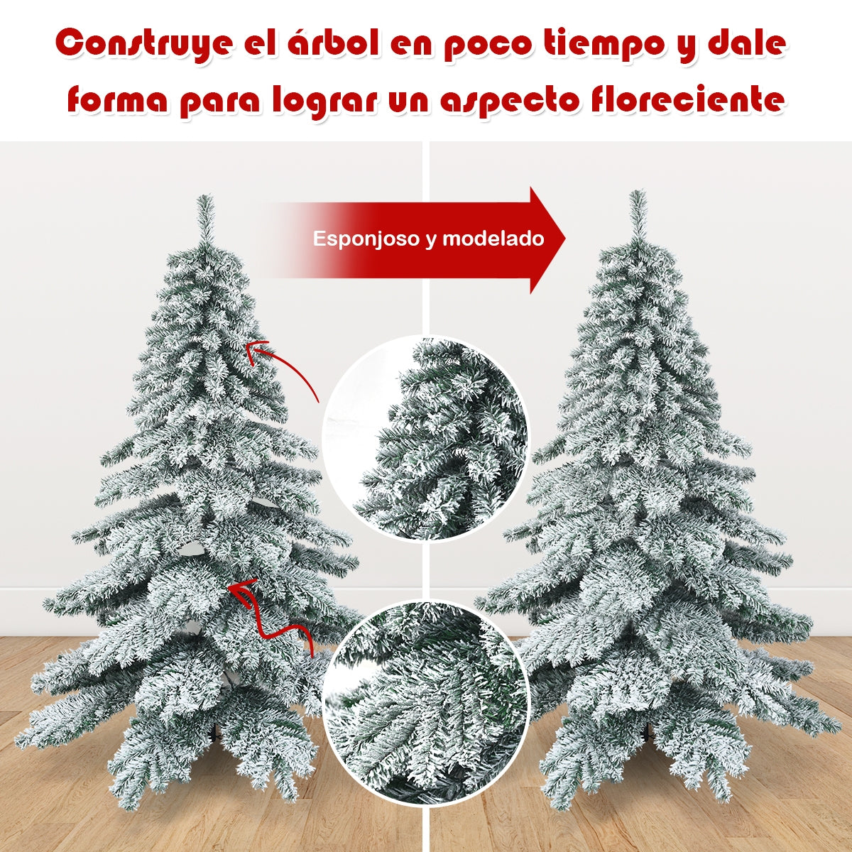 1,8m Árbol de Navidad Nevado con 657 Ramas Abeto Artificial con Base de Metal Hojas Espesas Fácil de Montar y Desmontar