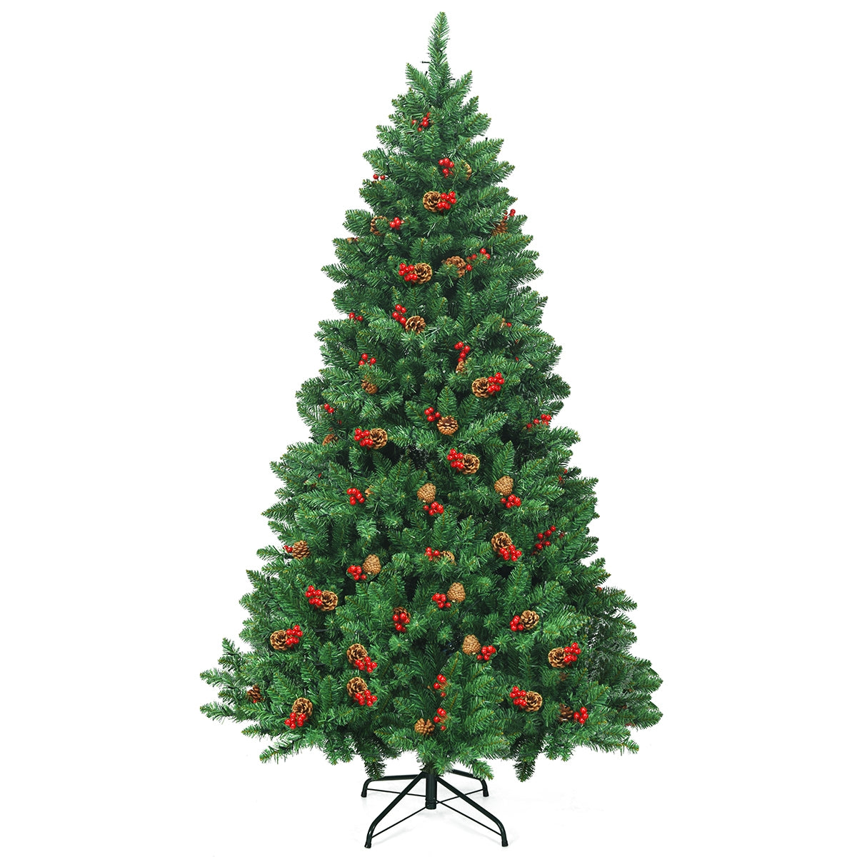 2m Árbol de Navidad Iluminado con 1100 Ramas Piñas Decorativas y Bayas Rojas para Casa Oficina Tiendas y Hotel