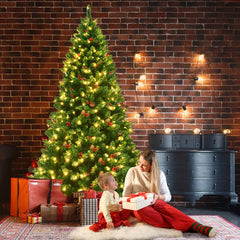 2m Árbol de Navidad Iluminado con 1100 Ramas Piñas Decorativas y Bayas Rojas para Casa Oficina Tiendas y Hotel