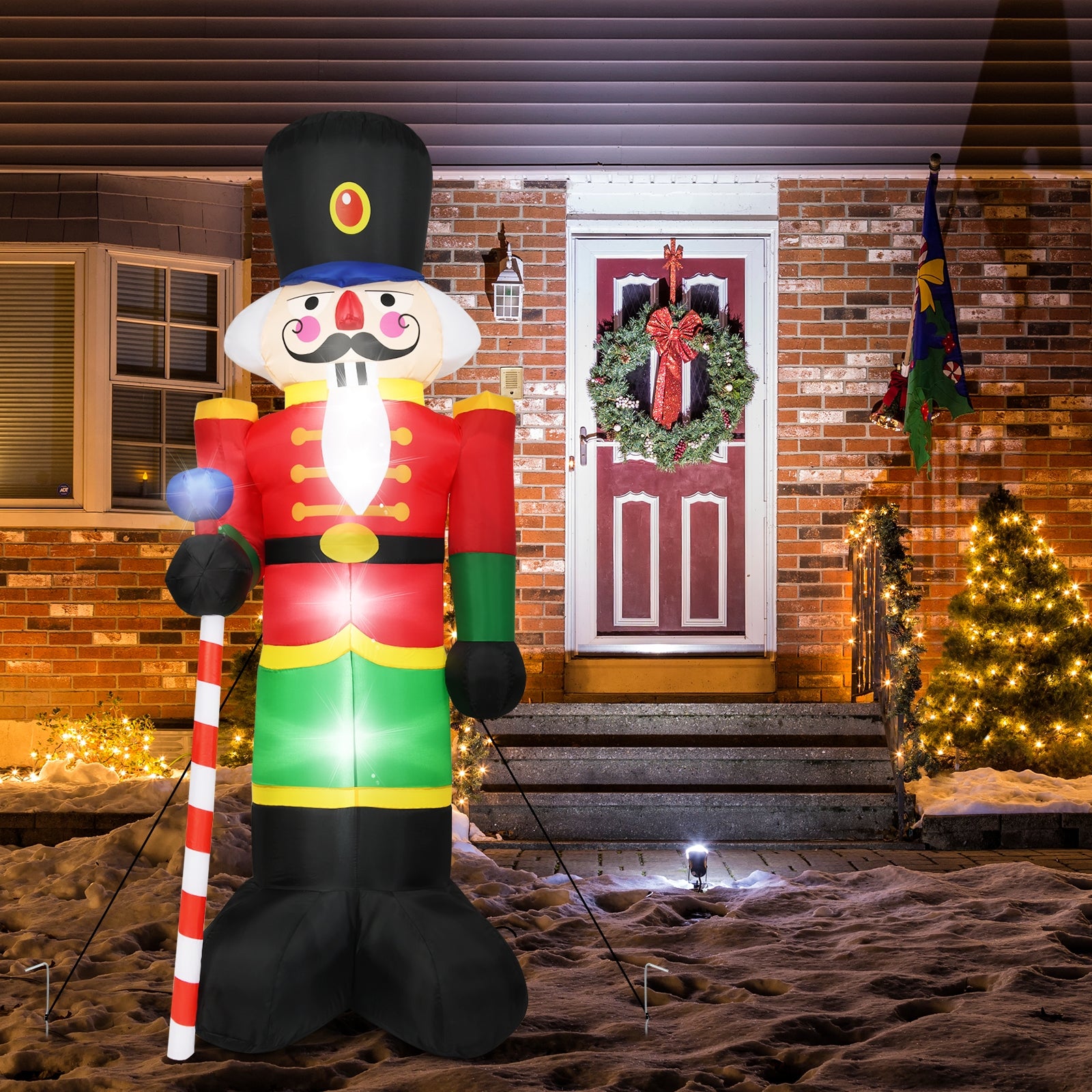 2,4 m Soldadito Cascanueces Inflable con 3 Luces LED y Cetro caramelo Decoración Navideña Compresor Incluido