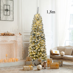 1,8m Árbol de Navidad Nevado Iluminado con 250 Luces LED Cálidas 500 Ramas y Base Plegable de Metal