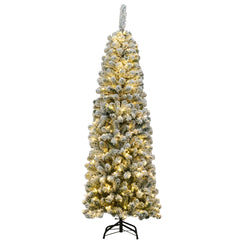 1,8m Árbol de Navidad Nevado Iluminado con 250 Luces LED Cálidas 500 Ramas y Base Plegable de Metal