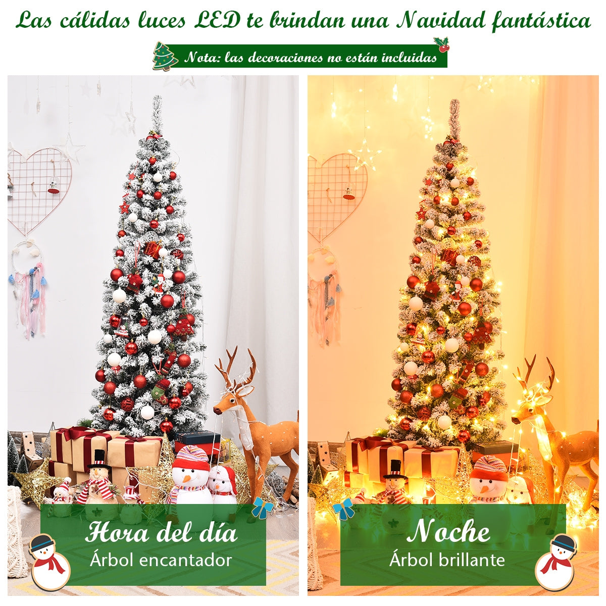 1,8m Árbol de Navidad Nevado Iluminado con 250 Luces LED Cálidas 500 Ramas y Base Plegable de Metal