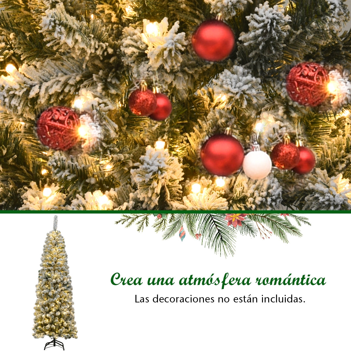 1,8m Árbol de Navidad Nevado Iluminado con 250 Luces LED Cálidas 500 Ramas y Base Plegable de Metal