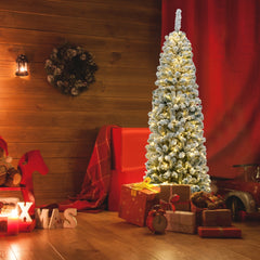 1,8m Árbol de Navidad Nevado Iluminado con 250 Luces LED Cálidas 500 Ramas y Base Plegable de Metal