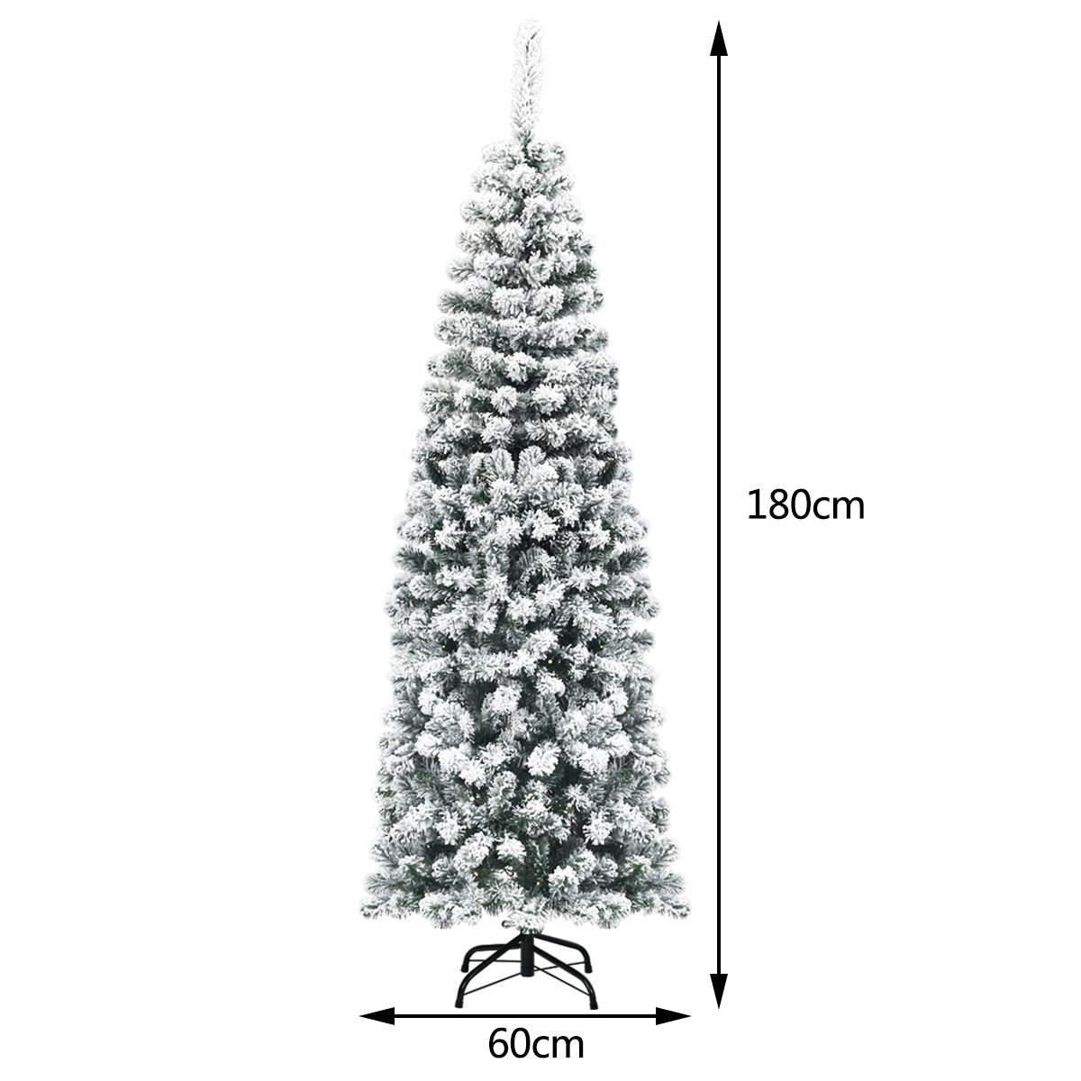 1,8m Árbol de Navidad Nevado Iluminado con 250 Luces LED Cálidas 500 Ramas y Base Plegable de Metal