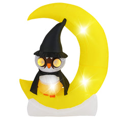 130 x 155 cm Búho Inflable en la Luna Decoración de Halloween Iluminada con LED Gran Luna y Búho Hechicero Decoración Gigante para Jardín