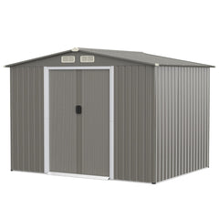Cobertizo de Jardín de Almacenamiento con Cimientos 4 Persianas Puertas Dobles y Rampa para Herramientas 260 x 207 x 180 cm Gris Claro