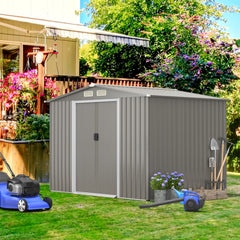 Cobertizo de Jardín de Almacenamiento con Cimientos 4 Persianas Puertas Dobles y Rampa para Herramientas 260 x 207 x 180 cm Gris Claro