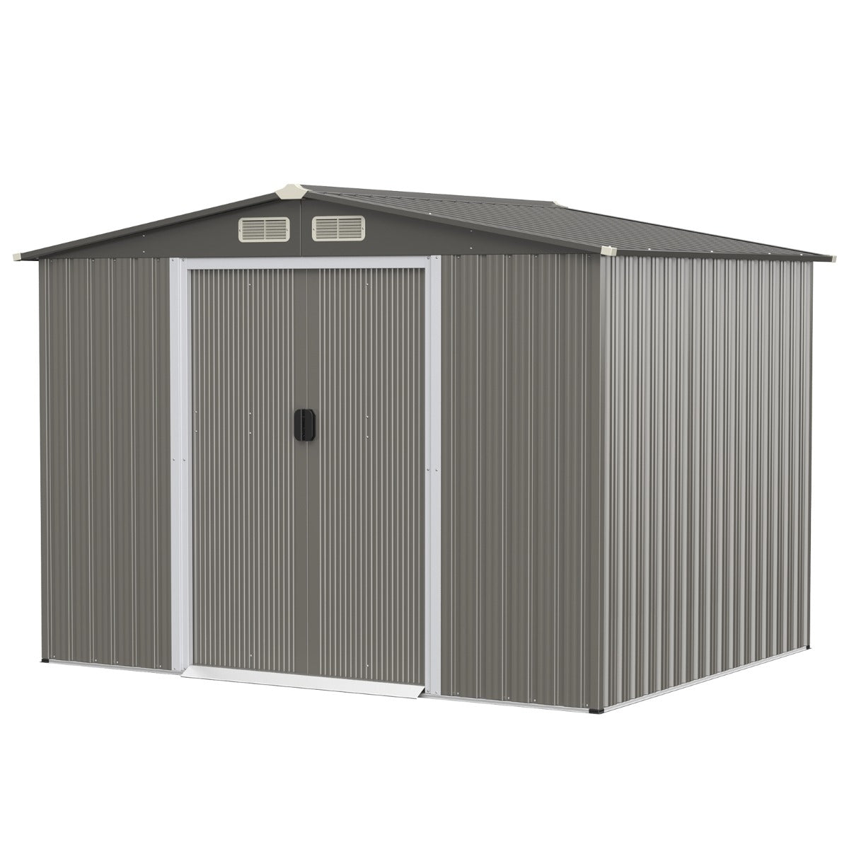 Cobertizo de Jardín de Almacenamiento con Cimientos 4 Persianas Puertas Dobles y Rampa para Herramientas 260 x 207 x 180 cm Gris Oscuro