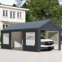 Cobertizo de Coche Refugio para Coche al Aire Libre con 8 Paredes Laterales Impermeable Portátil para SUV Camión Barco 595 x 300 CM Gris