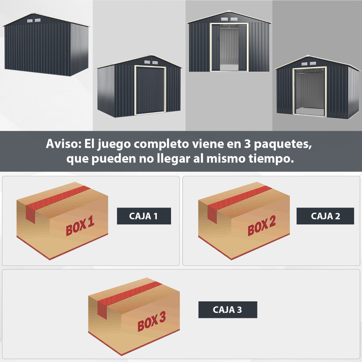 Cobertizo de Metal de Exterior Caseta Jardin con 4 Respiraderos Puertas Individuales Correderas Organizador para Patio 277 x 191 x 202 cm