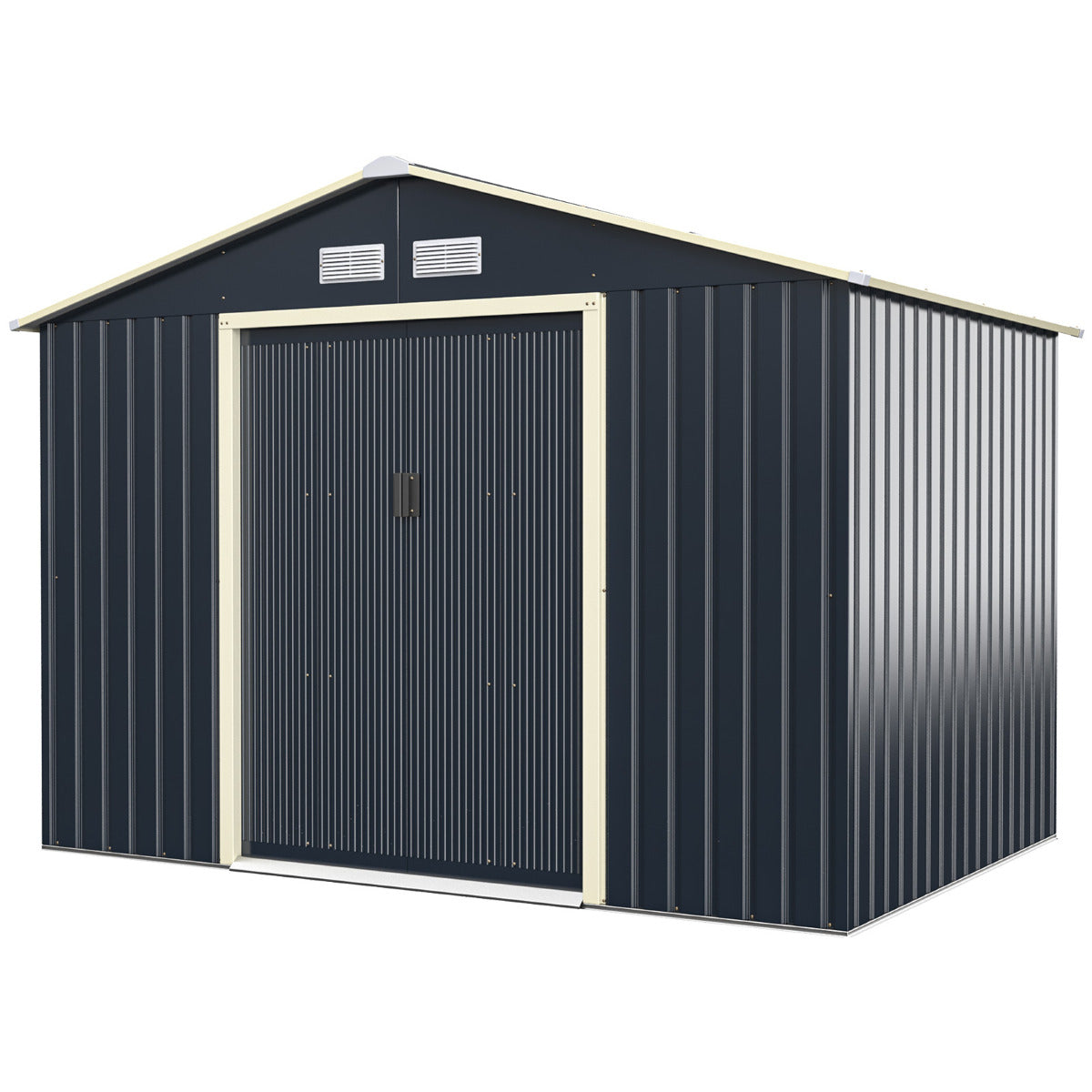 Cobertizo de Metal de Exterior Caseta Jardin con 4 Respiraderos Puertas Individuales Correderas Organizador para Patio 277 x 191 x 202 cm