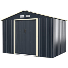 Cobertizo de Metal de Exterior Caseta Jardin con 4 Respiraderos Puertas Individuales Correderas Organizador para Patio 277 x 191 x 202 cm