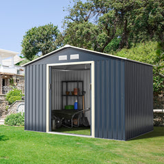 Cobertizo de Metal de Exterior Caseta Jardin con 4 Respiraderos Puertas Individuales Correderas Organizador para Patio 277 x 191 x 202 cm